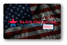 redneck riviera logo over american flag background